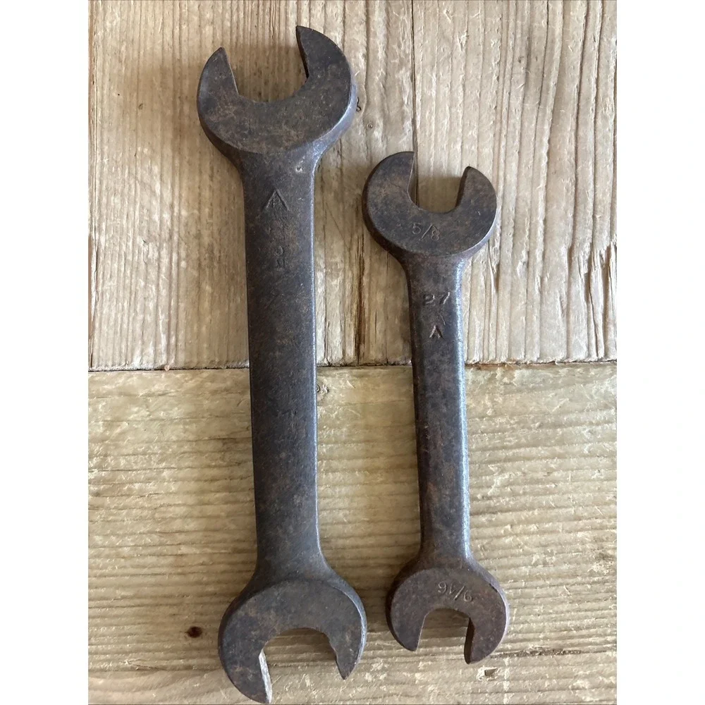Vintage Forged Open End Wrench Lot of 2 Unmarked Mechanic Farm Shop Tools